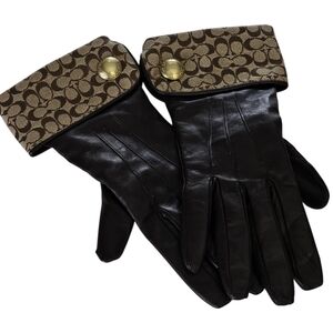 Coach Leather Cuff Gloves Cashmere Lining Signature Button Logo Size 7 With Tag
